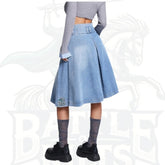 Women’s Blue Denim A-Line Mini Pleated Skirt